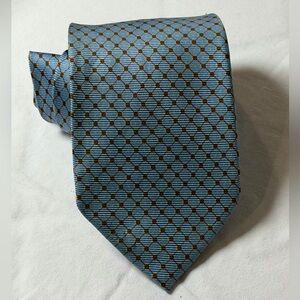 Luciano Barbera 100% Silk Made in Italy Geometric Blue and Brown Tie Luxury EUC